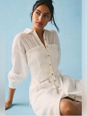 PILCRO by Anthropologie shirred corset midi dress in cream